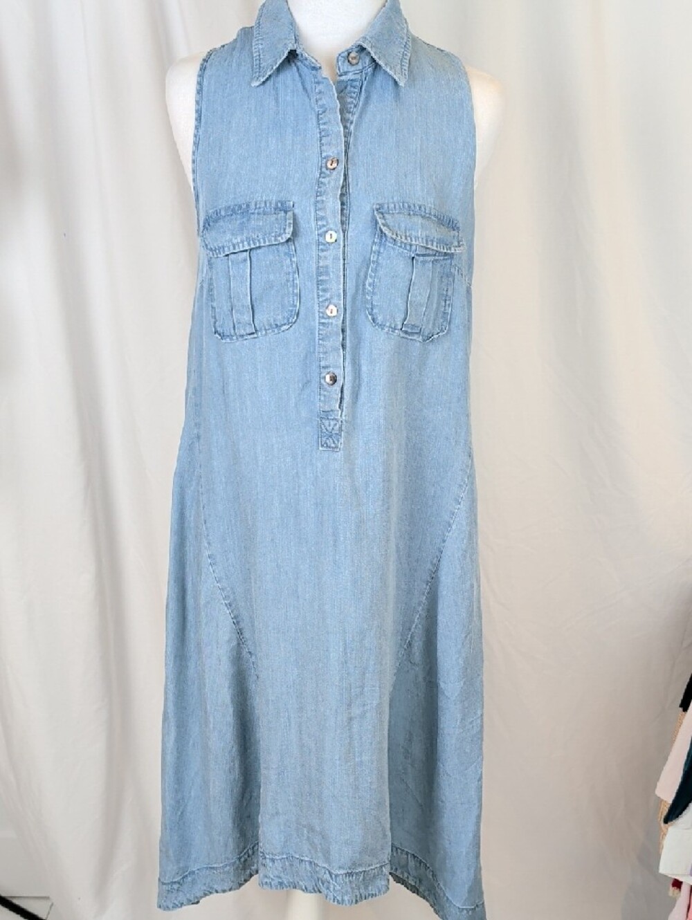 Spense Sleeveless Light Wash Denim Shirt Dress S Smal